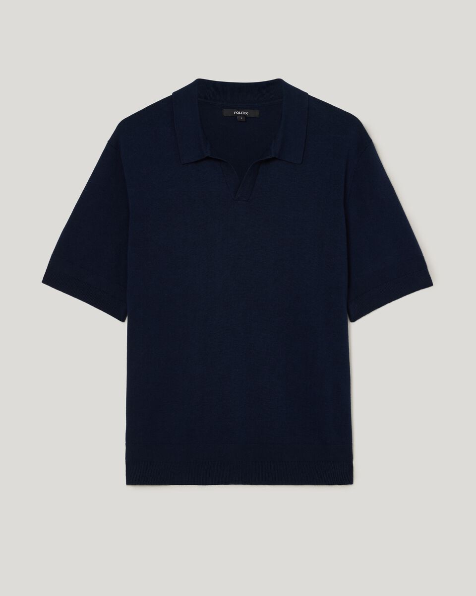 Short Sleeve Trophy Neck Knit, Navy, hi-res